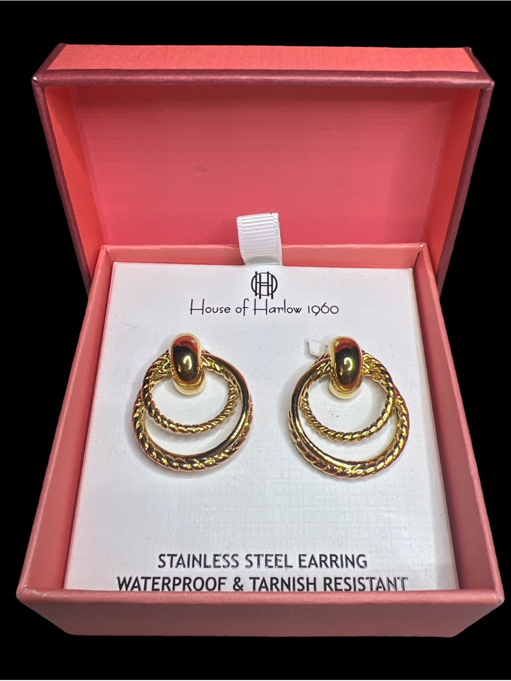 house of harlow Vintage gold tone door knocker earrings Pierced 1”